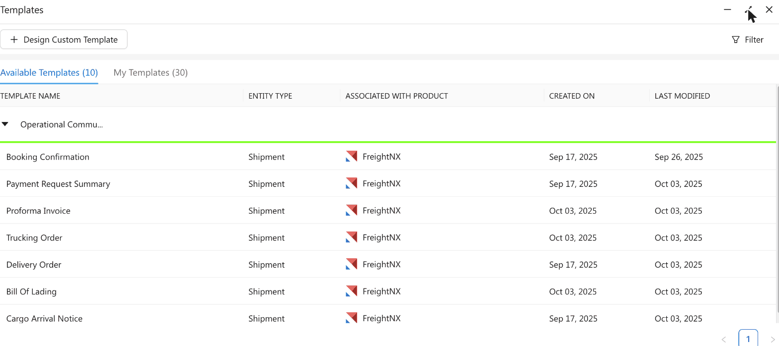 LogixDocs Templates screen showing the Available Templates and My Templates tabs
