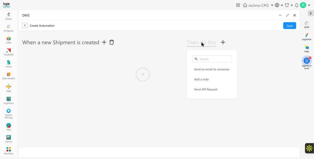 Then do this action picker listing Send an email to someone, Add a note, and Send API Request
