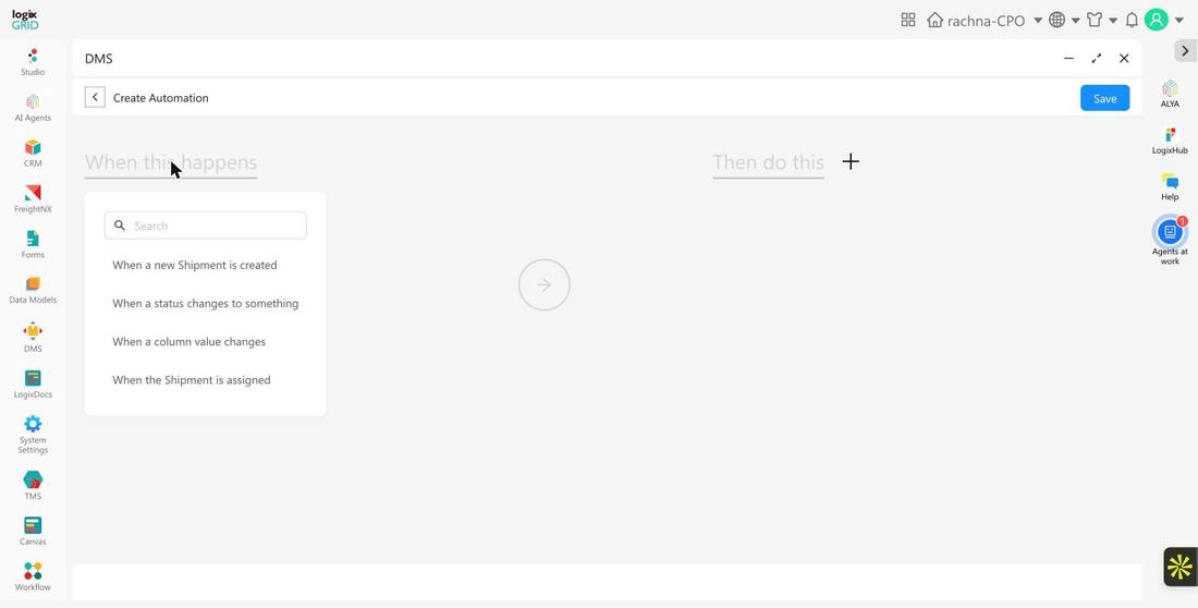 When this happens trigger picker listing the four DMS Shipment trigger types