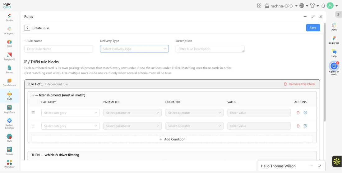 Create Rule form showing Rule Name, Delivery Type, and Description fields