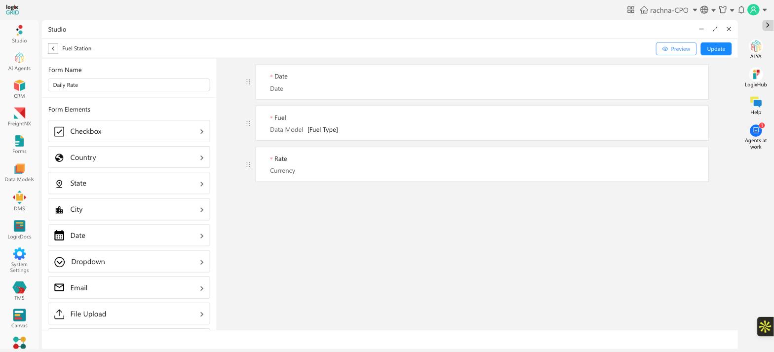 Basic Elements panel in the Studio form builder